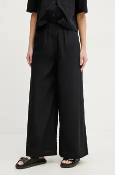 MAX&Co. pantaloni de bumbac femei, culoarea negru, lat, high waist, 2516131094200 imagine
