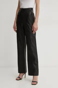 MAX&Co. pantaloni de piele femei, culoarea negru, drept, high waist, 2516431011200 imagine