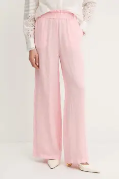 MAX&Co. pantaloni din in culoarea roz, lat, high waist, 2516131035200 imagine