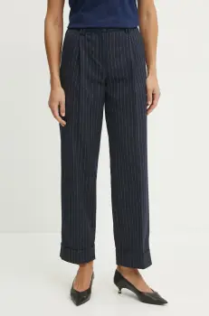 MAX&Co. pantaloni femei, culoarea bleumarin, drept, high waist, 2516131062200 imagine