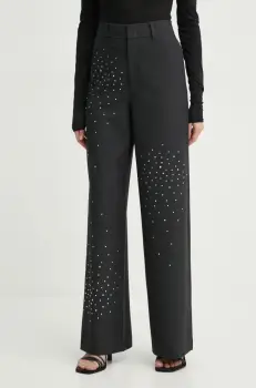 MAX&Co. pantaloni femei, culoarea gri, drept, high waist, 2426136015200 imagine