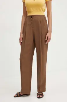 MAX&Co. pantaloni femei, culoarea maro, lat, high waist, 2426136061200 imagine