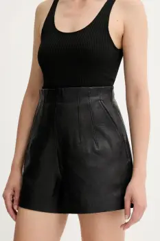 MAX&Co. pantaloni scurti de piele culoarea negru, uni, high waist, 2526436023200 imagine