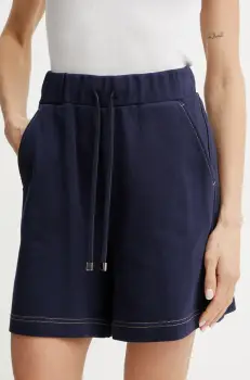 MAX&Co. pantaloni scurti din bumbac femei, culoarea bleumarin, uni, high waist, 2516781013200 imagine