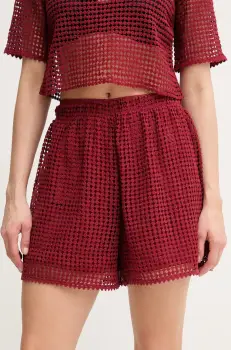 MAX&Co. pantaloni scurti femei, culoarea bordo, uni, high waist, 2516781024200 imagine