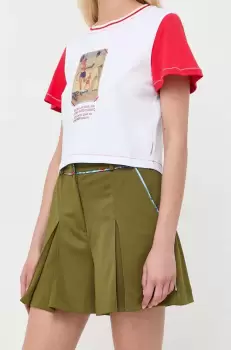 MAX&Co. pantaloni scurti Supermax x Superga femei, culoarea verde, neted, high waist imagine
