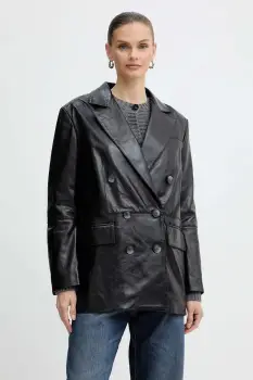 MAX&Co. sacou de piele culoarea negru, cu doua randuri de nasturi, uni, 2526446053200 imagine