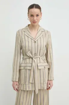 MAX&Co. sacou din amestec de in culoarea bej, un singur rand de nasturi, cu model, 2416041044200 2416040000000 imagine