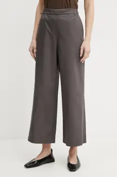 Max Mara Leisure pantaloni de bumbac femei, culoarea maro, drept, high waist, 2516131017600 imagine