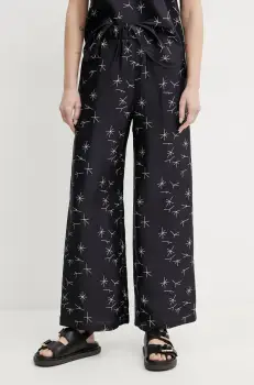 Max Mara Leisure pantaloni de matase femei, culoarea albastru marin, drept, high waist, 2516131027600 imagine