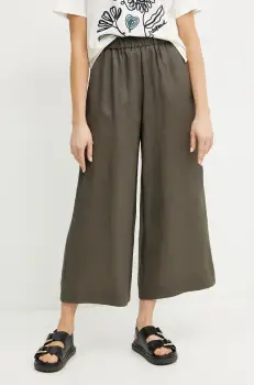 Max Mara Leisure pantaloni din in femei, culoarea verde, fason culottes, high waist, 2516131018600 imagine