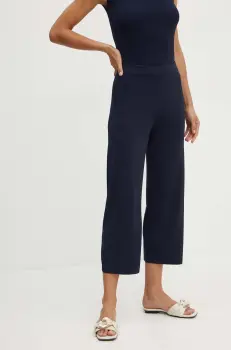 Max Mara Leisure pantaloni femei, culoarea albastru marin, drept, high waist, 2426336017600 imagine