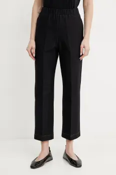 Max Mara Leisure pantaloni femei, culoarea albastru marin, drept, high waist, 2516781047600 imagine