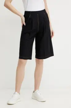 Max Mara Leisure pantaloni scurti femei, culoarea albastru marin, neted, high waist, 2516781027600 imagine