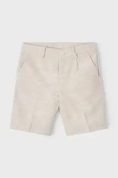 Mayoral pantaloni cu amestec de in pentru copii culoarea bej, cu imprimeu, 3217 imagine