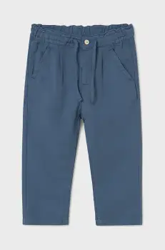 Mayoral pantaloni cu amestec de in pentru copii relaxed fit culoarea albastru marin, neted, 1580 imagine