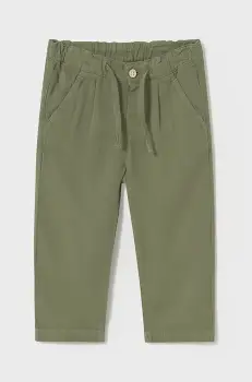 Mayoral pantaloni cu amestec de in pentru copii relaxed fit culoarea verde, neted, 1580 imagine