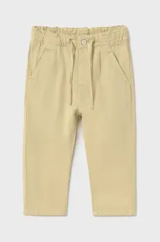 Mayoral pantaloni cu amestec de in pentru copii relaxed fit culoarea verde, neted, 1580 imagine