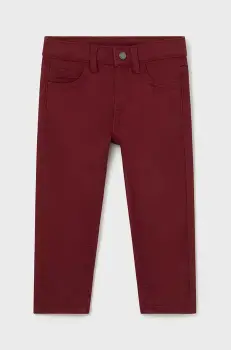 Mayoral pantaloni de bumbac pentru copii slim fit basic culoarea bordo, neted, 563 imagine