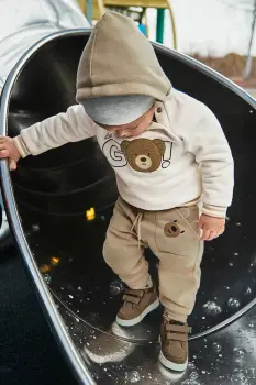 Mayoral pantaloni de trening pentru copii culoarea bej, cu imprimeu, 2504 imagine