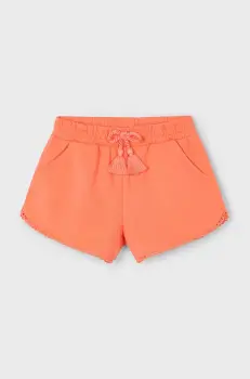 Mayoral pantaloni scurti din bumbac pentru copii culoarea portocaliu, neted, talie reglabila, 607 imagine