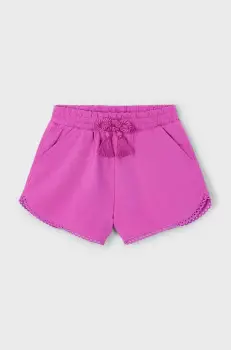 Mayoral pantaloni scurti din bumbac pentru copii culoarea violet, neted, talie reglabila, 607 imagine