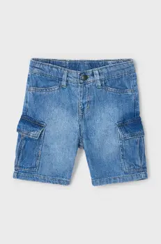 Mayoral pantaloni scurti din denim pentru copii cargo culoarea albastru marin, 3229 imagine