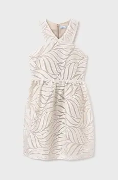 Mayoral rochie cu amestec de in pentru copii culoarea bej, mini, drept, 6976 imagine