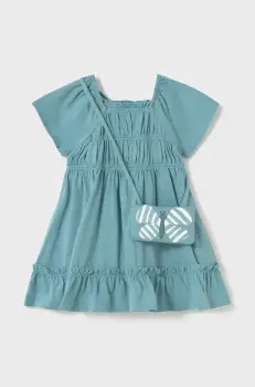 Mayoral rochie din bumbac pentru bebelusi culoarea turcoaz, mini, evazati, 1920 imagine