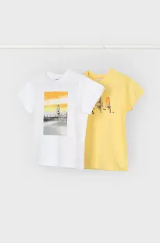 Mayoral tricou de bumbac pentru copii 2-pack culoarea galben, cu imprimeu, 3049 imagine