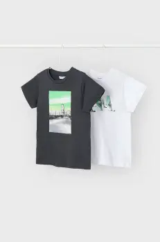 Mayoral tricou de bumbac pentru copii 2-pack culoarea negru, cu imprimeu, 3049 imagine