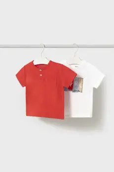 Mayoral tricou de bumbac pentru copii 2-pack culoarea rosu, cu imprimeu, 1060 imagine