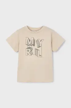 Mayoral tricou de bumbac pentru copii culoarea bej, cu imprimeu, 170 imagine