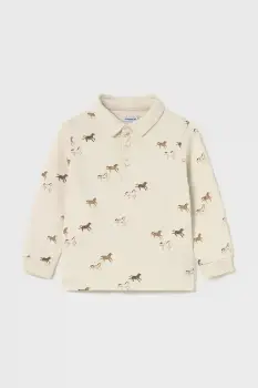 Mayoral tricouri polo din bumbac pentru bebelusi culoarea bej, cu imprimeu, 2102 imagine