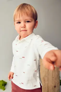 Mayoral tricouri polo din bumbac pentru bebelusi culoarea bej, cu imprimeu, 2102 imagine