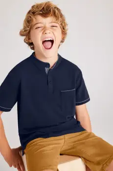 Mayoral tricouri polo din bumbac pentru copii culoarea albastru marin, neted, 6131 imagine