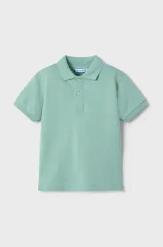 Mayoral tricouri polo din bumbac pentru copii culoarea verde, uni, 150 imagine