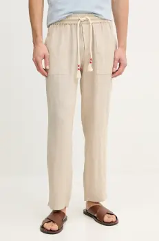 MC2 Saint Barth pantaloni din in barbati, culoarea bej, drept, CAA0001 imagine