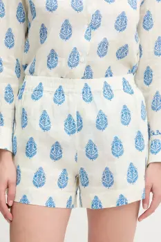 MC2 Saint Barth pantaloni scurti din in culoarea bej, cu imprimeu, high waist, MEA002 05761H imagine