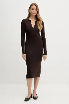 MC2 Saint Barth rochie cu lana culoarea maro, midi, mulata, OCT0001 imagine