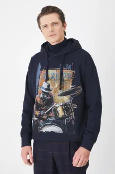 Medicine bluza barbati, culoarea albastru marin, cu gluga, cu imprimeu imagine