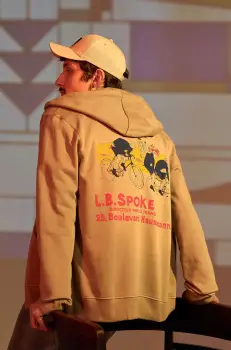 Medicine bluza barbati, culoarea bej, cu gluga, cu imprimeu imagine