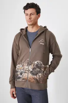 Medicine bluza barbati, culoarea maro, cu gluga, cu imprimeu imagine