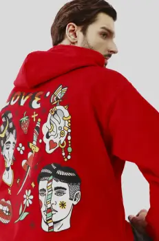 Medicine bluza barbati, culoarea rosu, cu gluga, cu imprimeu imagine