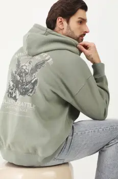 Medicine bluza barbati, culoarea verde, cu gluga, cu imprimeu imagine