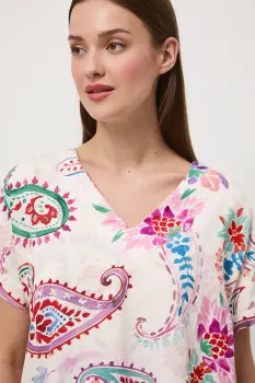 Medicine bluza din amestec de in cu imprimeu imagine