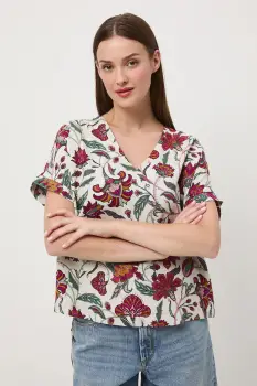 Medicine bluza din amestec de in culoarea bej, cu imprimeu imagine