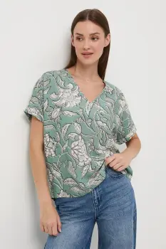 Medicine bluza din amestec de in culoarea turcoaz, cu imprimeu imagine