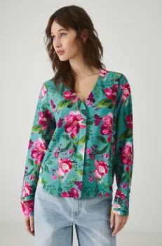 Medicine bluza din amestec de in culoarea turcoaz, modelator imagine