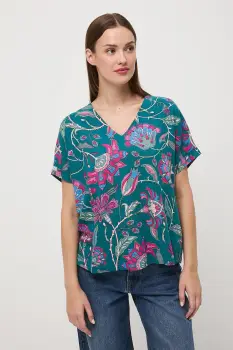 Medicine bluza din amestec de in culoarea verde, cu imprimeu imagine